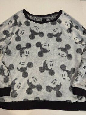 Disney Mickey Mouse Gray Plush Fleece Sweatshirt Loungewear Cozy Size L